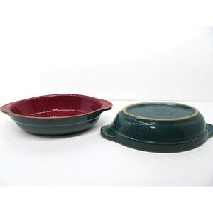 Denby Harlequin Set Of 2 Red And Green Speckled 8 7/8" Augratin Baking Dishes EC